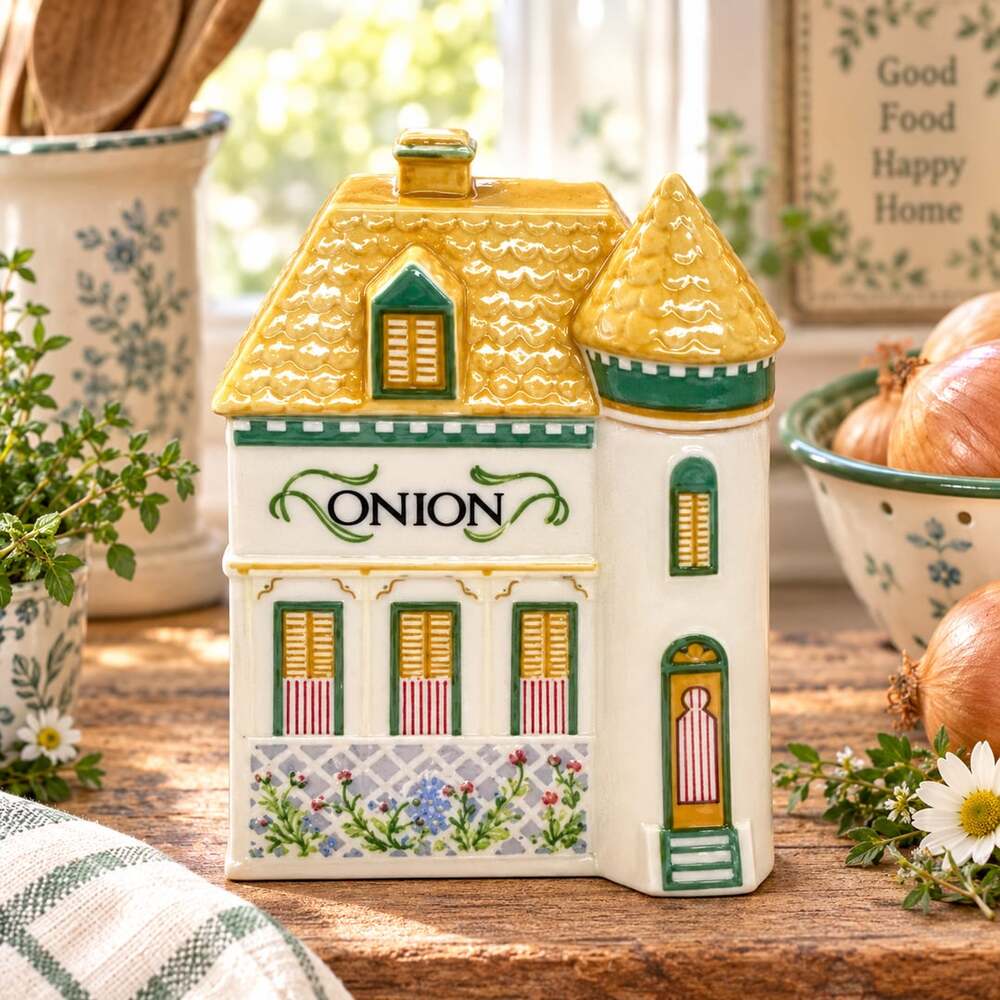 Lenox 1989 Spice Village Onion Porcelain House Jar w/ Lid Original Container Vtg